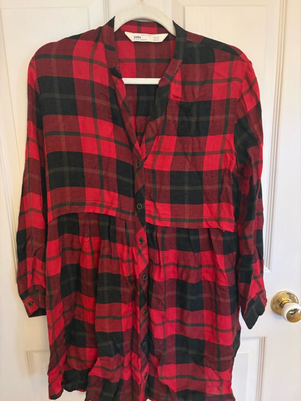 Zara Red and Black Plaid Tunic Top